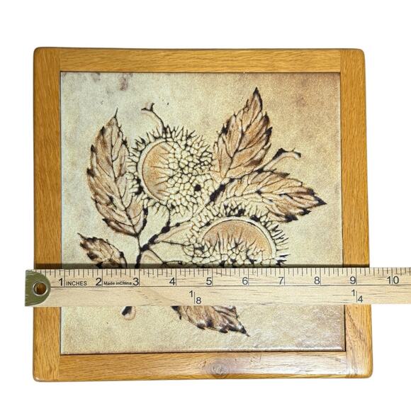 Ceramic Tile Trivet Wall Art Wooden Frame 9" Leaves Autumn Thanksgiving Decor - Picture 6 of 6